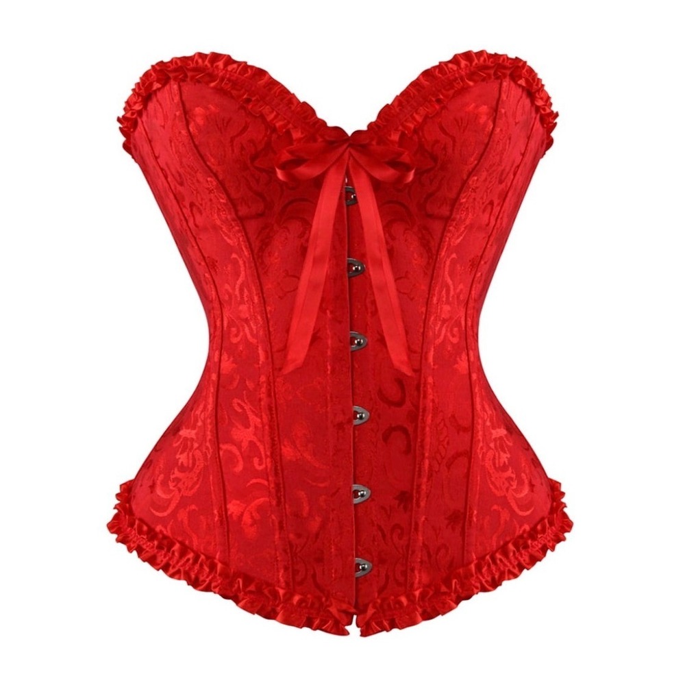 Vantage Red Jacquard Ruffle Corset Top Sweetheart Lace Up Back Large